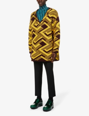 Prada Mens Turquoise Geometric-pattern Turtleneck Wool Sweatshirt In Turquoise