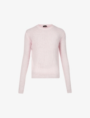 Prada Mens Petal Pink Brand-badge Crewneck Mohair-blend Sweatshirt