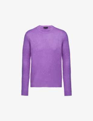 Prada Mens Wisteria Brand-badge Crewneck Mohair-blend Sweatshirt