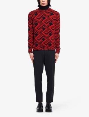 Prada Abstract-pattern Wool And Cashmere-blend Jumper In Black + Red
