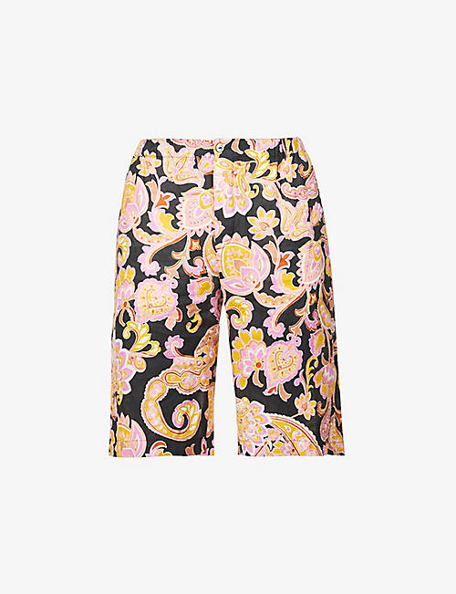 GUCCI: Floral-print relaxed-fit linen shorts