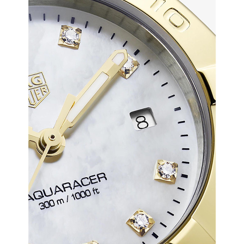 Shop Tag Heuer Womens Silver And Gold Wbd1422.bb0321 Aquaracer 18ct Yellow Gold-plated Stainless-steel, 0