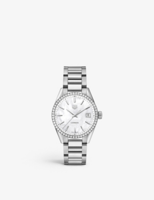 TAG HEUER: WBK1316.BA0652 Carrera stainless-steel, 0.77ct diamond and mother-of-pearl quartz watch