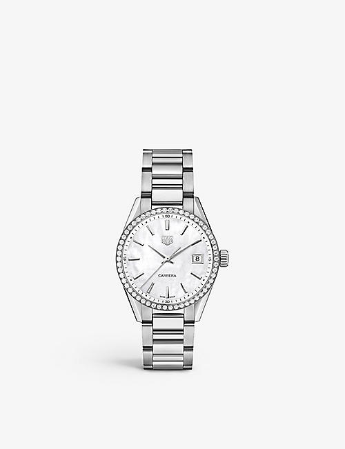 TAG HEUER: WBK1316.BA0652 Carrera stainless-steel, 0.77ct diamond and mother-of-pearl quartz watch