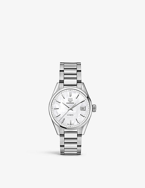 TAG HEUER: WBK2311.BA0652 Carrera stainless-steel, diamond and mother-of-pearl automatic watch