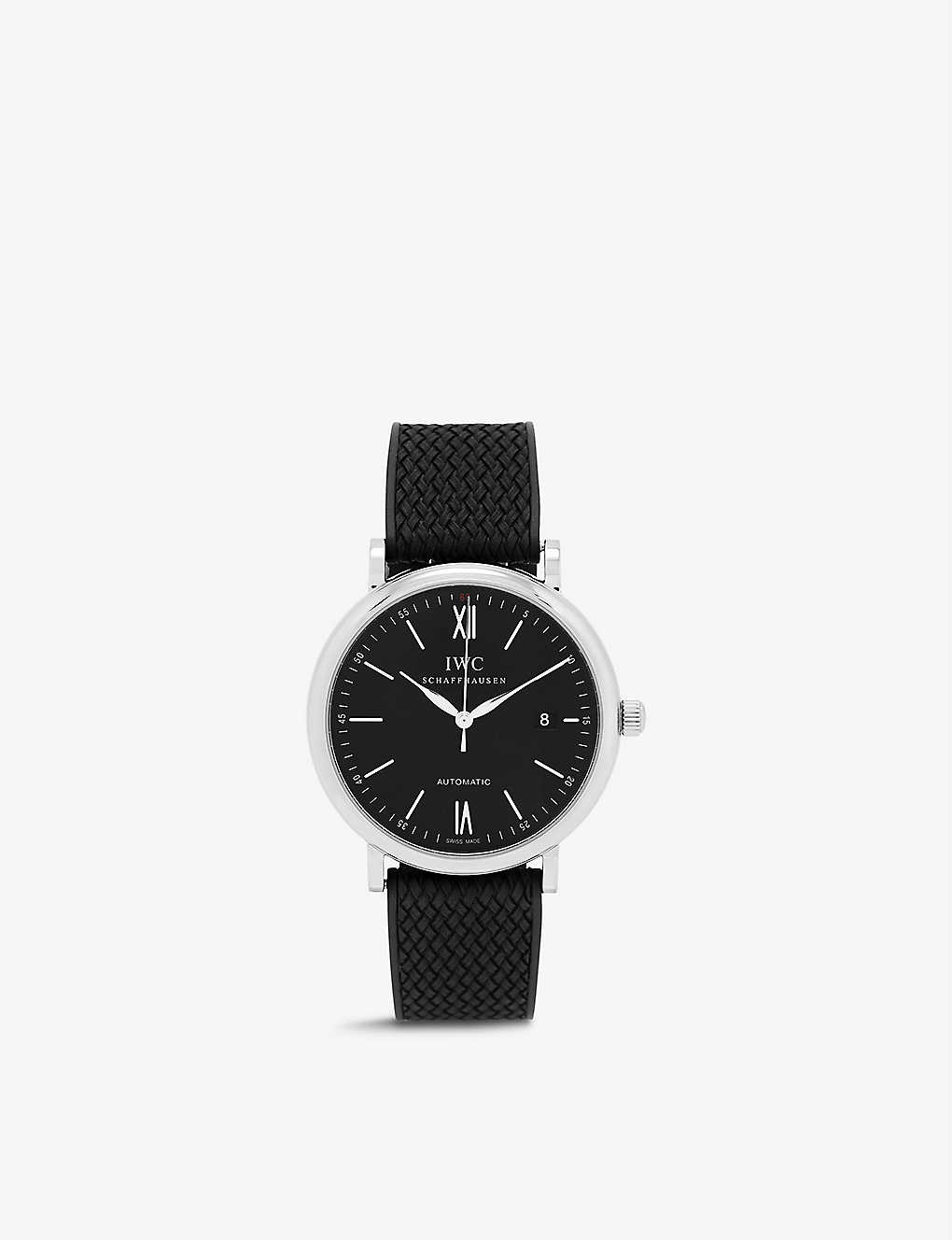 Iwc Schaffhausen Iw356502 Portofino Stainless Steel Automatic Watch In Black
