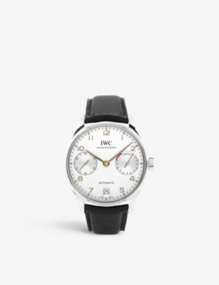 Iwc Schaffhausen Iw500704 Portugieser Stainless-steel And Leather Automatic Watch In Black