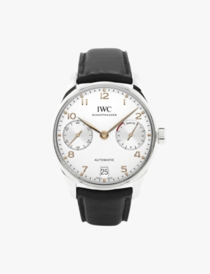 Iwc Schaffhausen Iw500704 Portugieser Stainless-steel And Leather Automatic Watch In Black