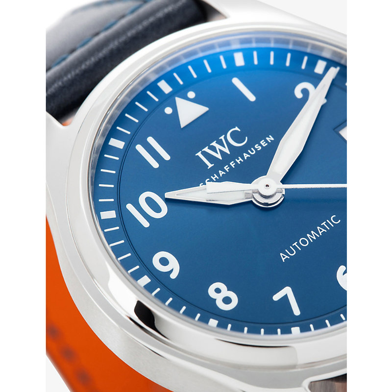 Shop Iwc Schaffhausen Men's Blue Iw324008 Pilot Stainless-steel And Leather Automatic Watch