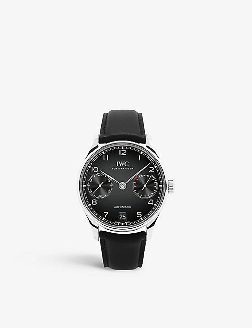IWC SCHAFFHAUSEN: IW500703 Portugieser stainless-steel and leather automatic watch