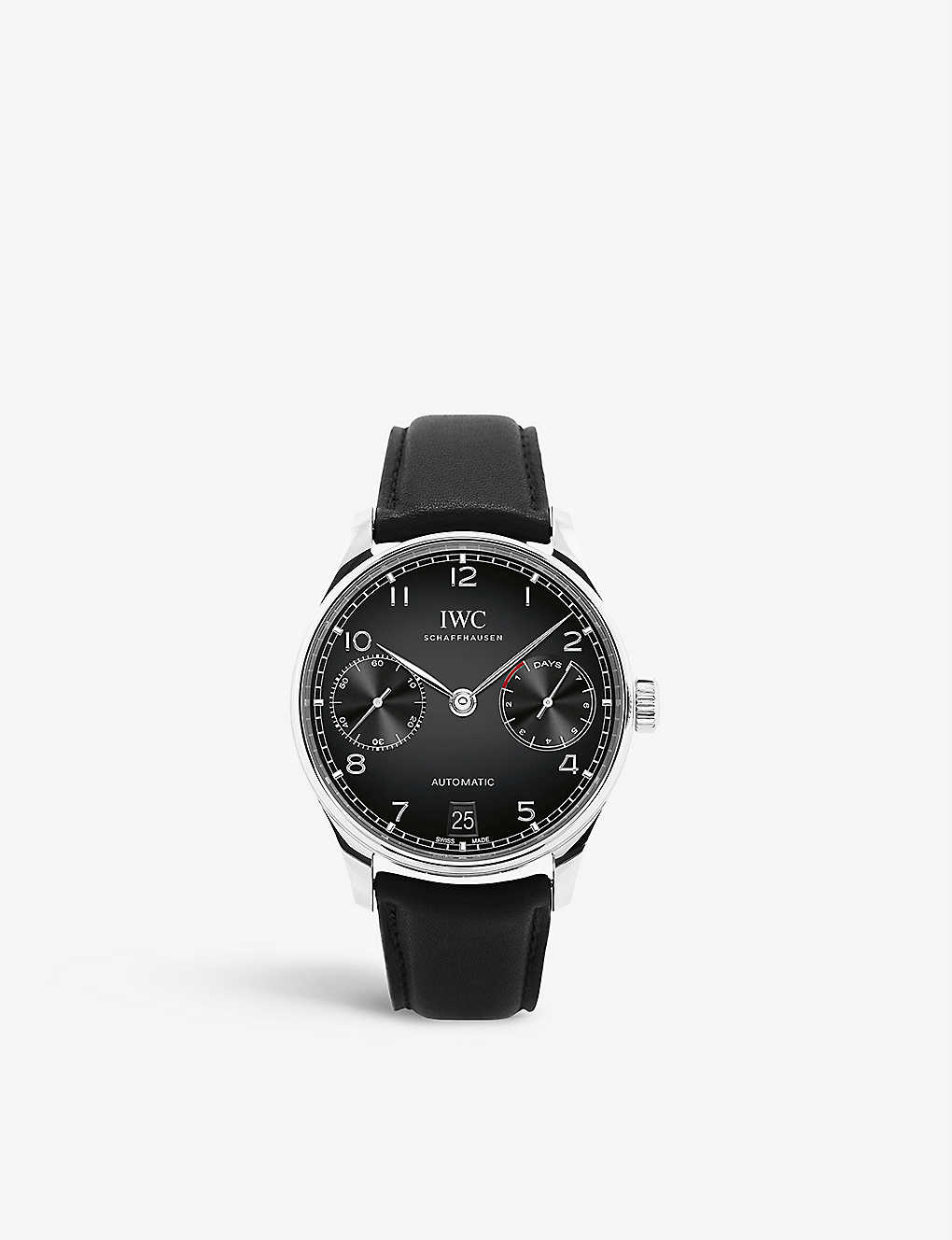Iwc Schaffhausen Iw500703 Portugieser Stainless-steel And Leather Automatic Watch In Black / Skeleton