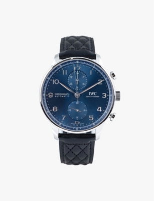 Iwc Schaffhausen Mens Black Iw371606 Portugieser Stainless-steel And Leather Automatic Watch