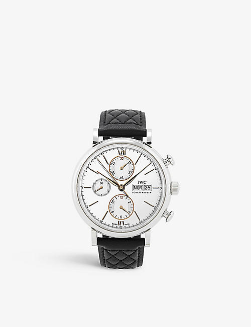 IWC SCHAFFHAUSEN: IW391031 Portofino leather and stainless-steel automatic watch