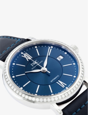 Shop Iwc Schaffhausen Womens Blue Iw458111 Portofino Stainless-steel, Diamond And Leather Automatic Watch