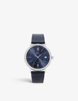 Iwc Schaffhausen Womens Blue Iw458111 Portofino Stainless-steel, Diamond And Leather Automatic Watch