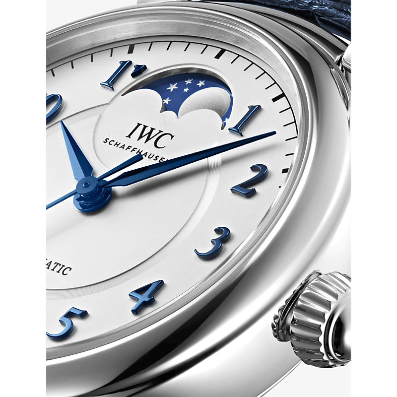 Shop Iwc Schaffhausen Womens Blue Iw459306 Da Vinci Automatic Moon Phase Stainless-steel And Leather Watc