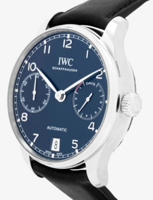 Shop Iwc Schaffhausen Men's Black Iw500710 Portugieser Stainless-steel And Leather Automatic Watch