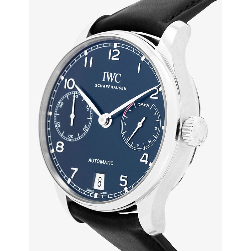 Shop Iwc Schaffhausen Men's Black Iw500710 Portugieser Stainless-steel And Leather Automatic Watch