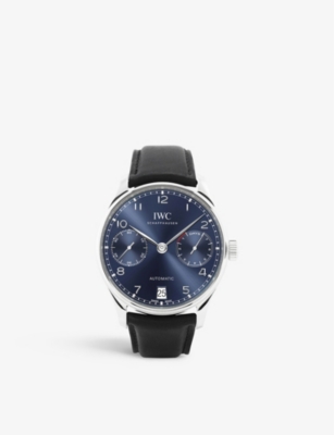 Iwc Schaffhausen Iw500710 Portugieser Stainless-steel And Leather Automatic Watch In Black
