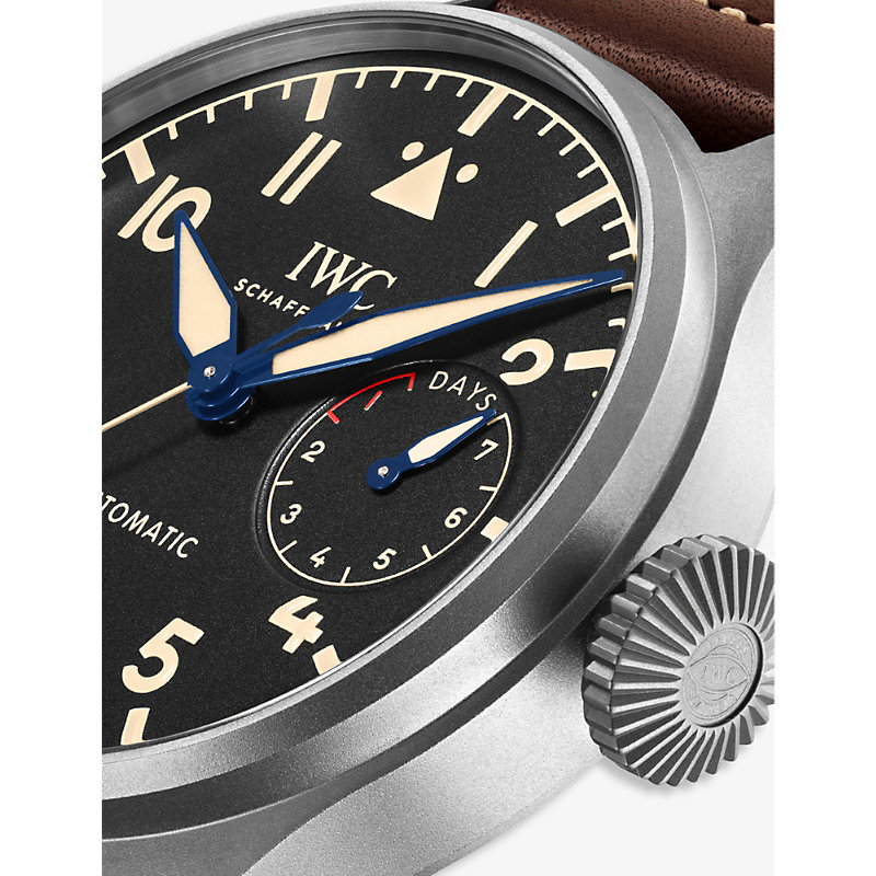 Shop Iwc Schaffhausen Men's Brown Iw501004 Big Pilot's Titanium And Leather Automatic Watch