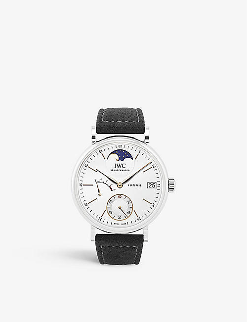 IWC SCHAFFHAUSEN: IW516401 Portofino stainless-steel and suede manual watch