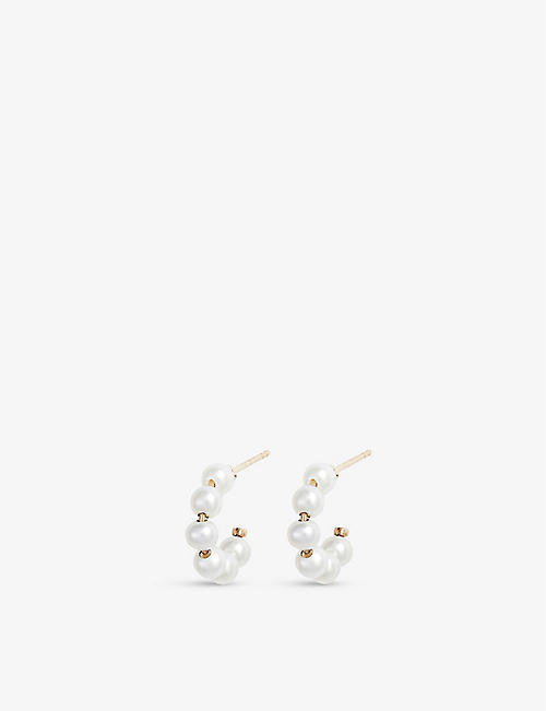 THE ALKEMISTRY: Poppy Finch Baby Pearl mini 14ct yellow-gold and freshwater pearl hoop earrings
