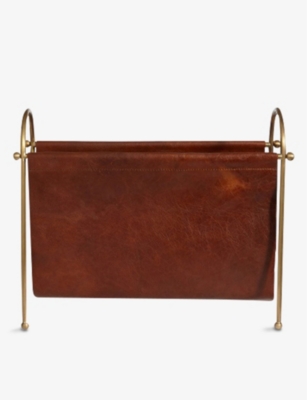 SOHO HOME: Meard leather and brass magazine rack 48cm