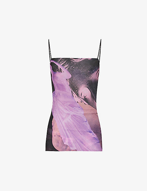 AUNE COLLECTIONS: Abstract-print mesh cami top