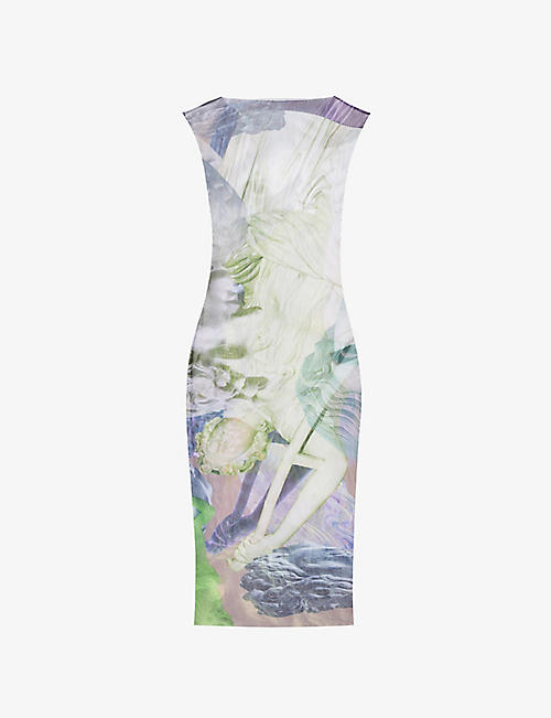 AUNE COLLECTIONS: Abstract-print sleeveless fitted mesh midi dress