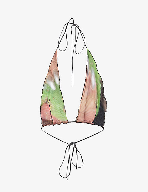 AUNE COLLECTIONS: Abstract-print mesh triangle bra