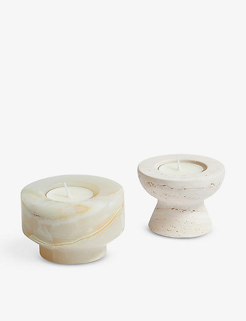 SOHO HOME: Oresund travertine and jade marble candle holder gift set