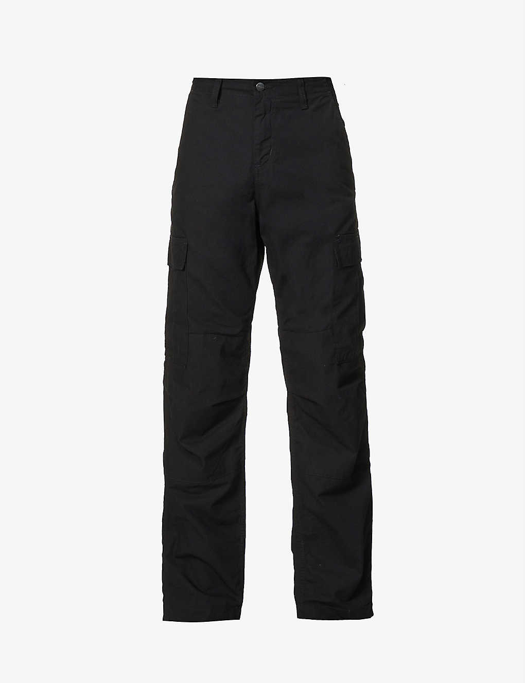 Carhartt Logo-patch Straight-leg Cotton Trousers In Black