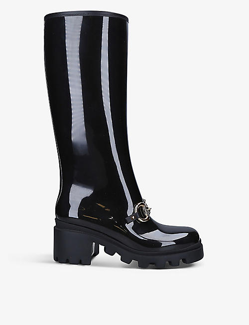 GUCCI: Horsebit knee-high rubber boots