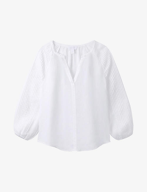 THE WHITE COMPANY：Portofino 细褶袖 V 领亚麻女衫