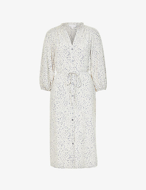 THE WHITE COMPANY: Floral-print balloon-sleeved crepe midi dress