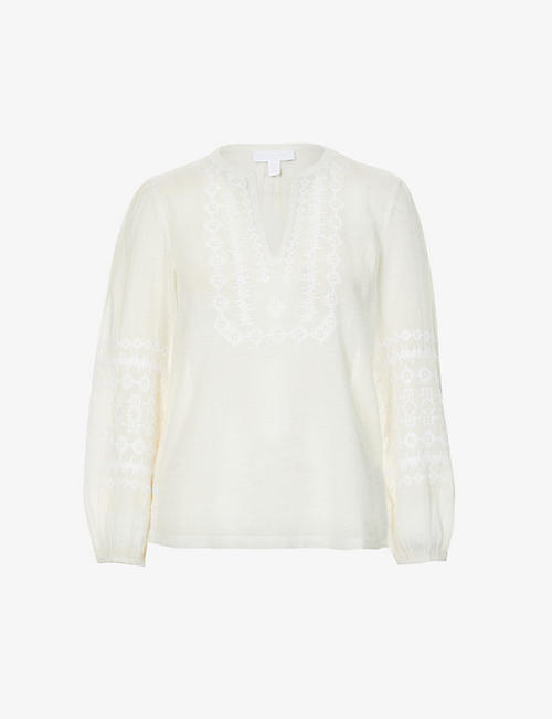 THE WHITE COMPANY: Marrakesh embroidered cotton-jersey blouse