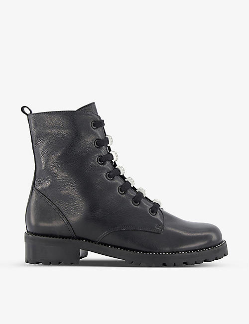 DUNE: Pinney encrusted lace-up leather ankle boots
