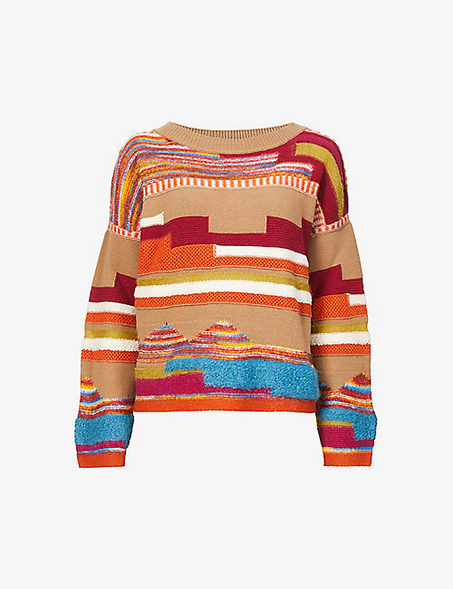 BENETTON: Mixed-stitch wool-blend jumper