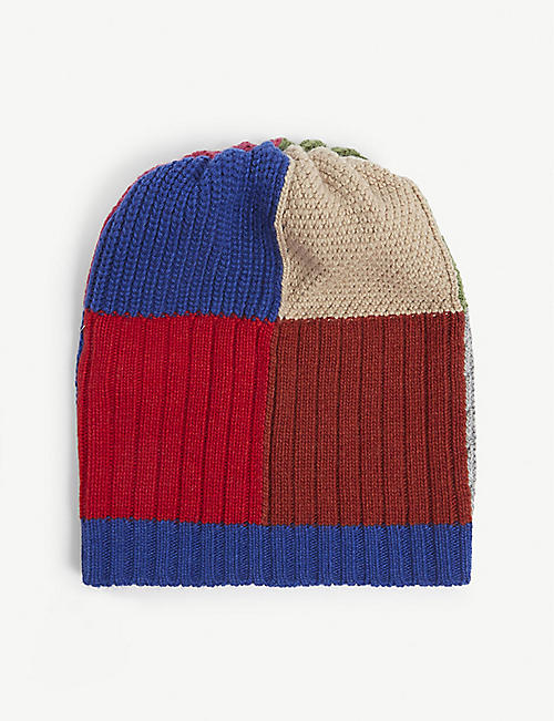 BENETTON: Clour-block knitted beanie hat