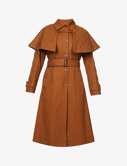 BENETTON: Quilted cape overlay cotton trench coat