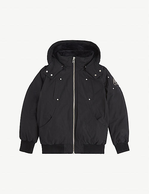 MOOSE KNUCKLES: Logo zipped shell hooded bomber jacket 14-16 years