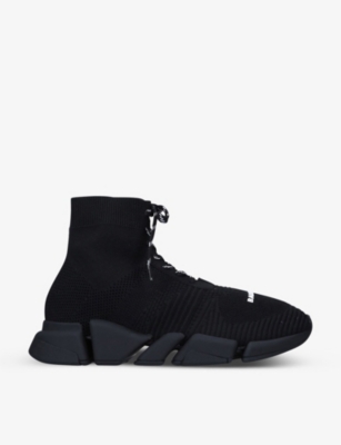 Shop Balenciaga Men's Speed 2.0 Lace-up Stretch-knit Trainers In Black