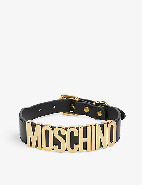 MOSCHINO: Logo-embellished small/medium leather dog collar
