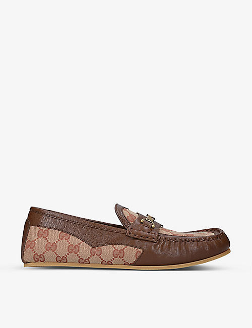 GUCCI: Ayrton logo-embellished leather and canvas driving loafers