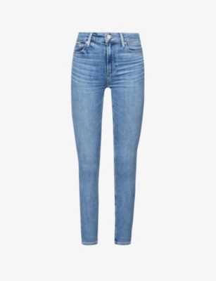 Shop Paige Hoxton Ankle Cropped Skinny High-rise Stretch-denim Jeans In Blue