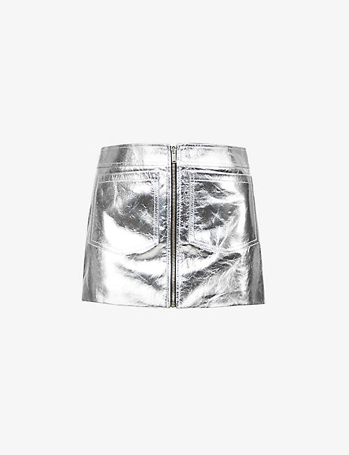 SAINT LAURENT: High-waist metallic-leather mini skirt