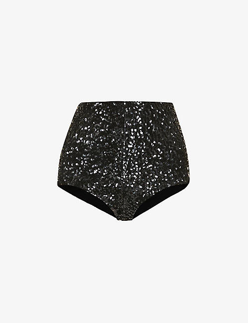 SAINT LAURENT: Fitted high-rise sequinned shorts