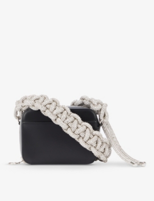 Kara Cobra Crystal-embellished Leather Shoulder Bag In Black/white