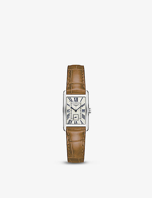 LONGINES: L5.255.4.71.4 Longines Dolcevita stainless-steel and alligator-embossed leather quartz watch