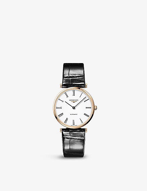LONGINES: L49181912 La Grande Classique De Longines gold-toned stainless-steel and leather automatic watch